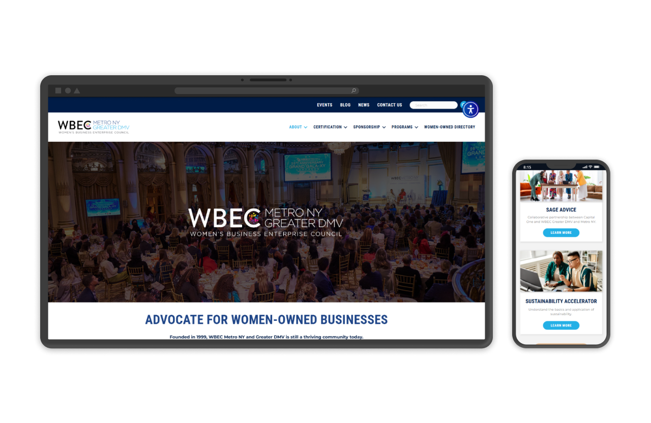 Mockup of WBEC NY DMV website on a desktop and mobile screen